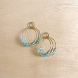 blue gold stone earring, duel hoops, circle base, accent earring ac