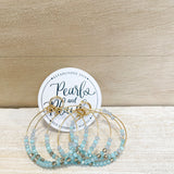 blue gold stone earring, duel hoops, circle base, accent earring ac