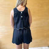 Crop Navy Scalloped Top