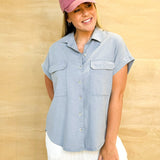 Clear Coast Button Up Top - Blue