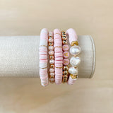 Handmade bracelet, locally made, soft clay bead, stretch bracelet, paired with some other pink callie favorites