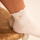 Embroidered Ruffle Socks - Pink Bow