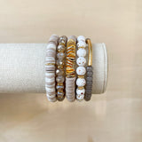 Handmade bracelet, locally made, soft clay bead, stretch bracelet, stack of our favorite neutral callie bracelets