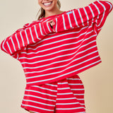 Fiona Striped Terry Sweatshirt - Tomato/Baby Blue