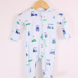 Angel Dear Zipper Footie - Vintage Blue Golf Carts