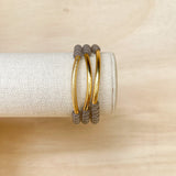Handmade bracelet, locally made, stretch bracelet, grey beads, long gold statement bead