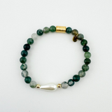 Callie Bracelet- Green/Gold Pearled Beads