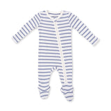 Vintage Stripe Blue Zipper Footie