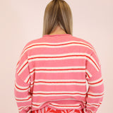 Varsity Stripe Piper Cardigan - Rose
