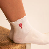 Embroidered Ruffle Socks - Lobster