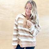 So Called Stripe Half Zip - Latte