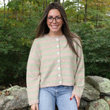 Monique Striped Cardigan - Cozy Mint