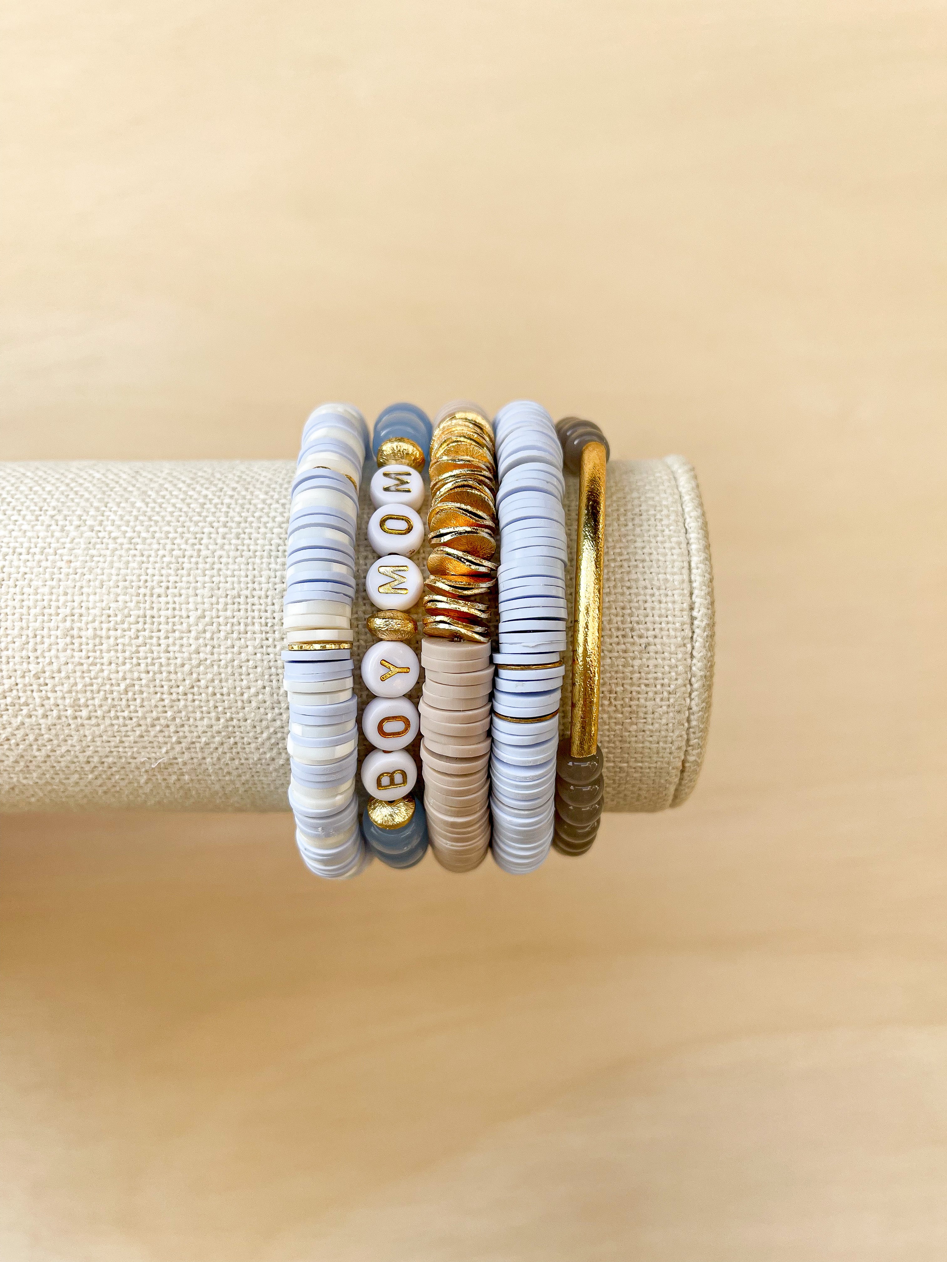 Handmade bracelet, locally made, soft clay bead, stretch bracelet, a stack with our favorite Callie bracelets