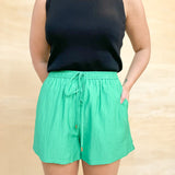 Textured Drawstring Shorts - Kelly Green