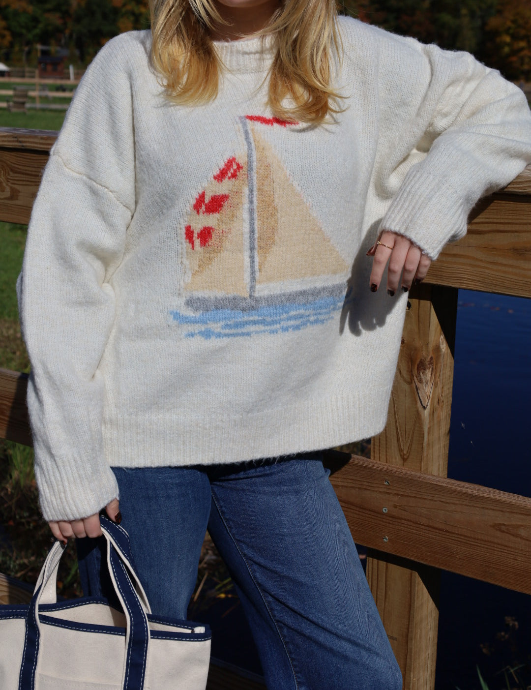 Sailboat Graphic Sweater - Cream