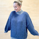 Stitched Contrast Chunky Sweater - Navy