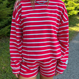 Fiona Striped Terry Sweatshirt - Tomato/Baby Blue