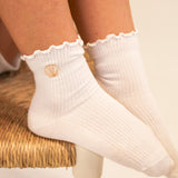 Embroidered Ruffle Socks - Shell
