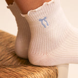 Embroidered Ruffle Socks - Blue Bow