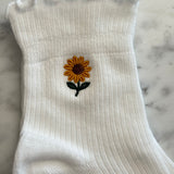 Embroidered Ruffle Socks - Sunflowers