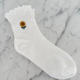 Embroidered Ruffle Socks - Sunflowers