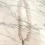 Callie Necklace - White/Brown with Teal Fish
