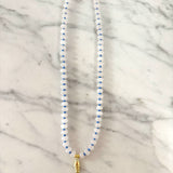 Callie Necklace - White/Blue with Gold Fish