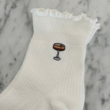 Embroidered Ruffle Socks - Espresso Martini