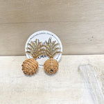 rattan, pineapple earrings, drop earring