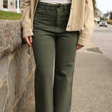 Scissor Cut Wide Leg Denim - Dark Olive