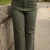 Scissor Cut Wide Leg Denim - Dark Olive