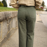 Scissor Cut Wide Leg Denim - Dark Olive