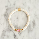 Callie Bracelet - White and Gold with Pink Fish