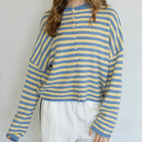 Striped Piper Cardigan- Baby Blue/Butter Yellow