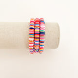 Handmade bracelet, locally made, soft clay bead, stretch bracelet, rainbow beads randomized together with gold spacers