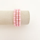 Handmade bracelet, locally made, soft clay bead, stretch bracelet,  light pink thick beads separated with gold spacers