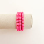Handmade bracelet, locally made, soft clay bead, stretch bracelet, thick pink beads separated by gold spacers