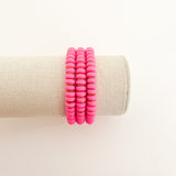 Handmade bracelet, locally made, soft clay bead, stretch bracelet, thick pink beads separated by gold spacers