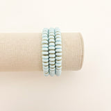 Handmade bracelet, locally made, soft clay bead, stretch bracelet, thick blue beads separated with gold spacers